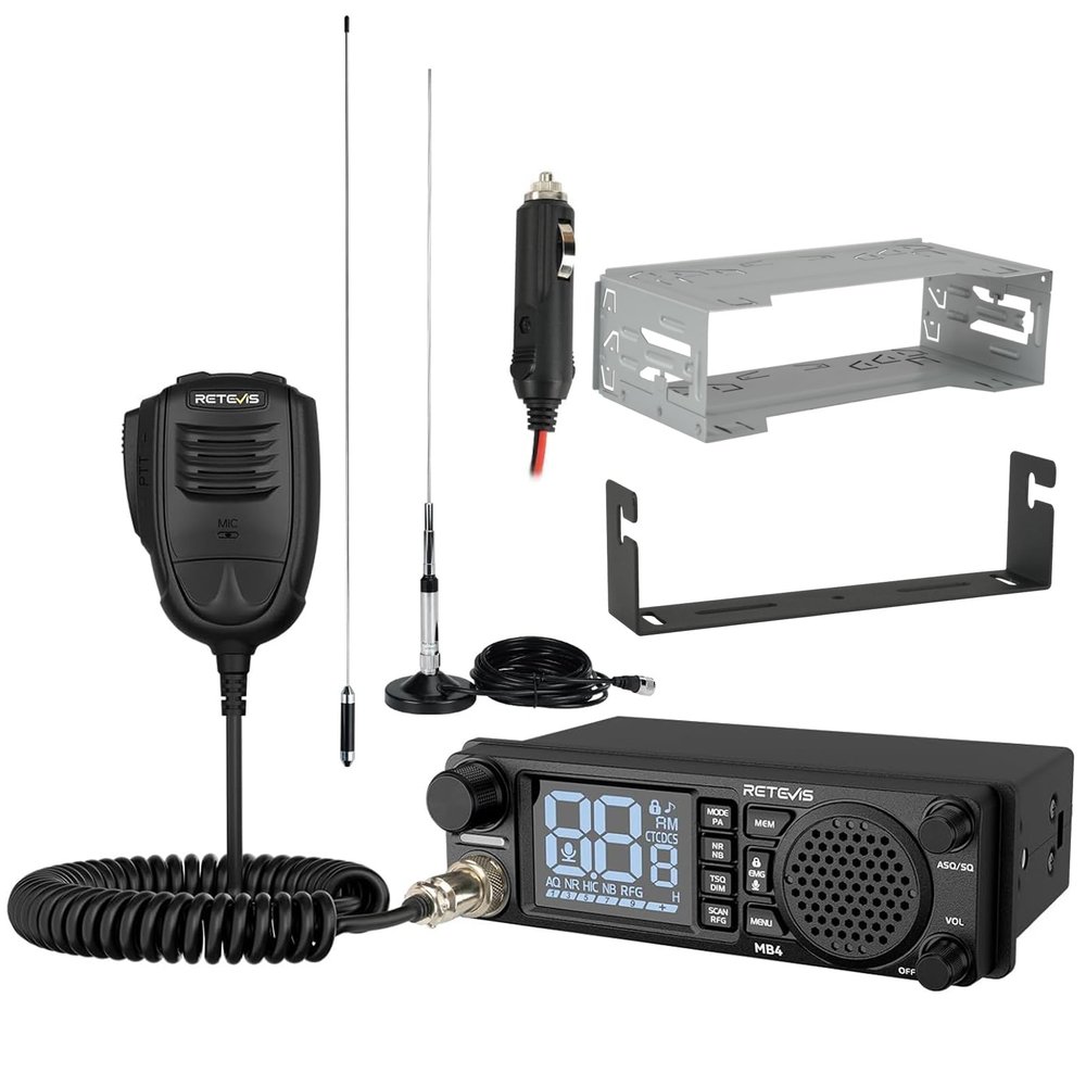 Retevis MB4 DIN Mount CB Radio kit with Antenna,External CB Speaker(1 Pack)