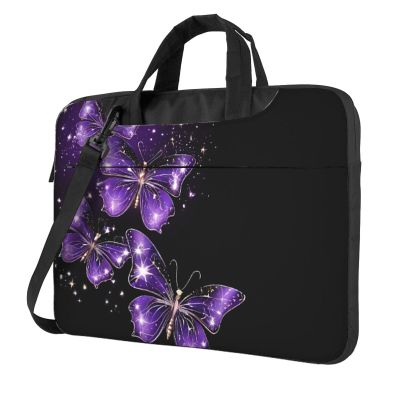 (Background with Night Butterflies) Slim Laptop Bag with Strap 14 inch Portable Laptop Sleeve Tote Case for Travel Business