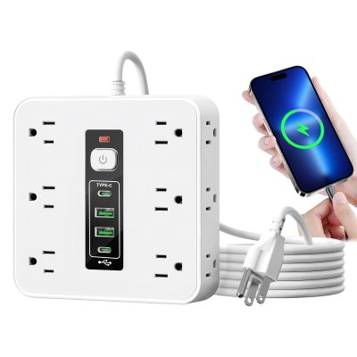 Desktop Strip with USB Ports - 16-in-1 Hidden Desk PowerSocket with Surge Protection | Flat Plug Extension Powers Board, 16 AC Outlets, 2 USB, 2 Type-C Ports for Home Office Dorm Charging Statio