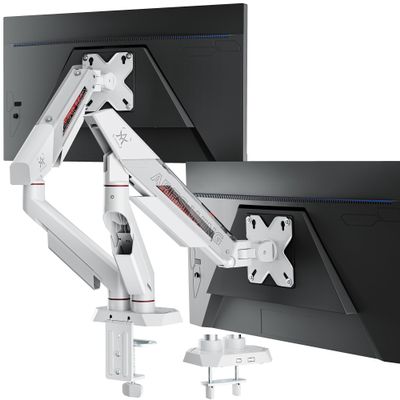 ARES WING Dual Monitor Arm for 17-35 Inch Flat Curved Ultrawide Screens Up to 26.5lbs, Fully Adjustable Dual Monitor Mount, C-Clamp & Grommet Base, 75/100 Vesa Mount, White
