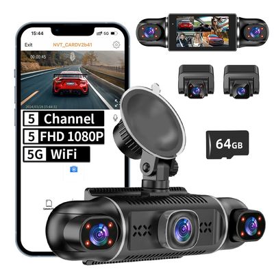360 View 5 Channel Dash Cam Car Camera Dash Cam Front and Rear Degree 5 Channel for Cars Front and Rear Inside Left Right Baby Car Camera, Built-in WiFi Night Vision,64GB Card Included