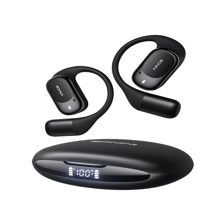 Eonini Open-Ear Headphones, True Wireless Bluetooth Earbuds with Microphone, Adjustable Earhooks, Comfortable Fit, 40H Playtime, Powerful Sound, IPX5 Waterproof, Smart Display Case