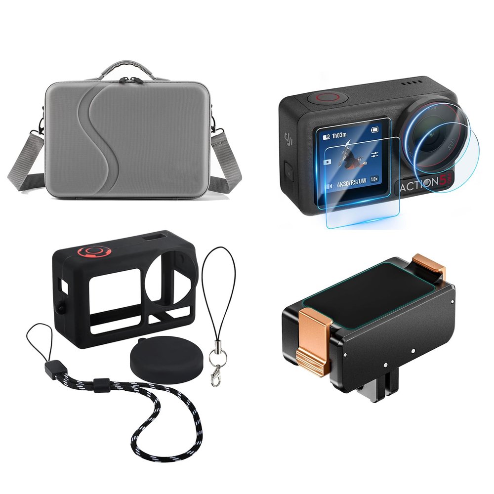 DJI 4 in 1 Accessories Kit Compatible with Dji Osmo Action 5 Pro, Includes Screen Protector, Carrying Case, Silicone Protective Case, and Magnetic Mount, Camera Accessory Kit, Comprehensive Protection