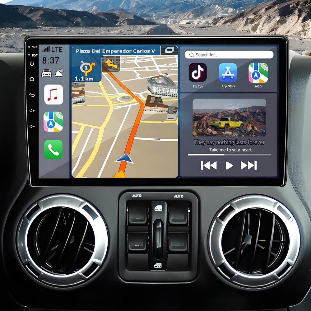 10-inch Android 15 Car Radio Stereo for Wrangler/Unlimited 2007-2010 with CarPlay, Android Auto & Built-in GPS Navigation | AHD Camera Support Touchscreen Head Unit | SWC | Mirror Link