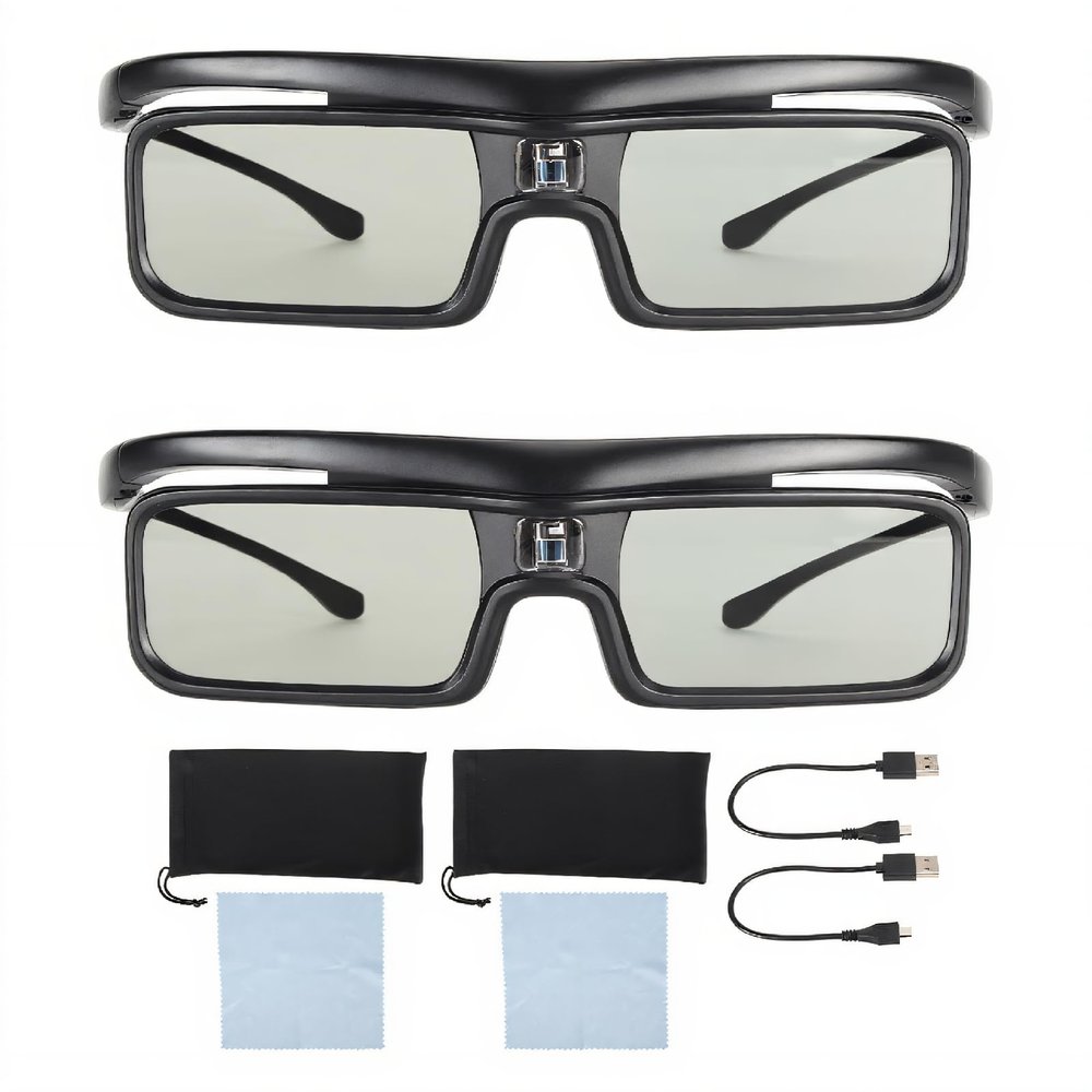 YUEHISY DLP Link 3D Glasses, Rechargeable Active Shutter Glasses, Compatibility with Active Shutter Technology, for 2500 3000 Pro 3500 Pro