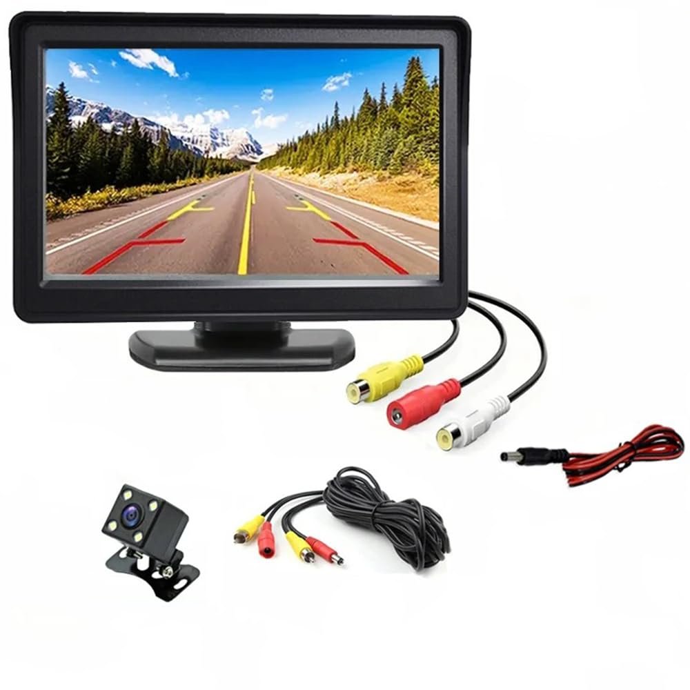 4.3 Inch Backup Camera System, Universal Rear View Monitor with Expandable Dual Camera Setup, DIY Installation for Cars, Trucks, SUVs - Complete Kit
