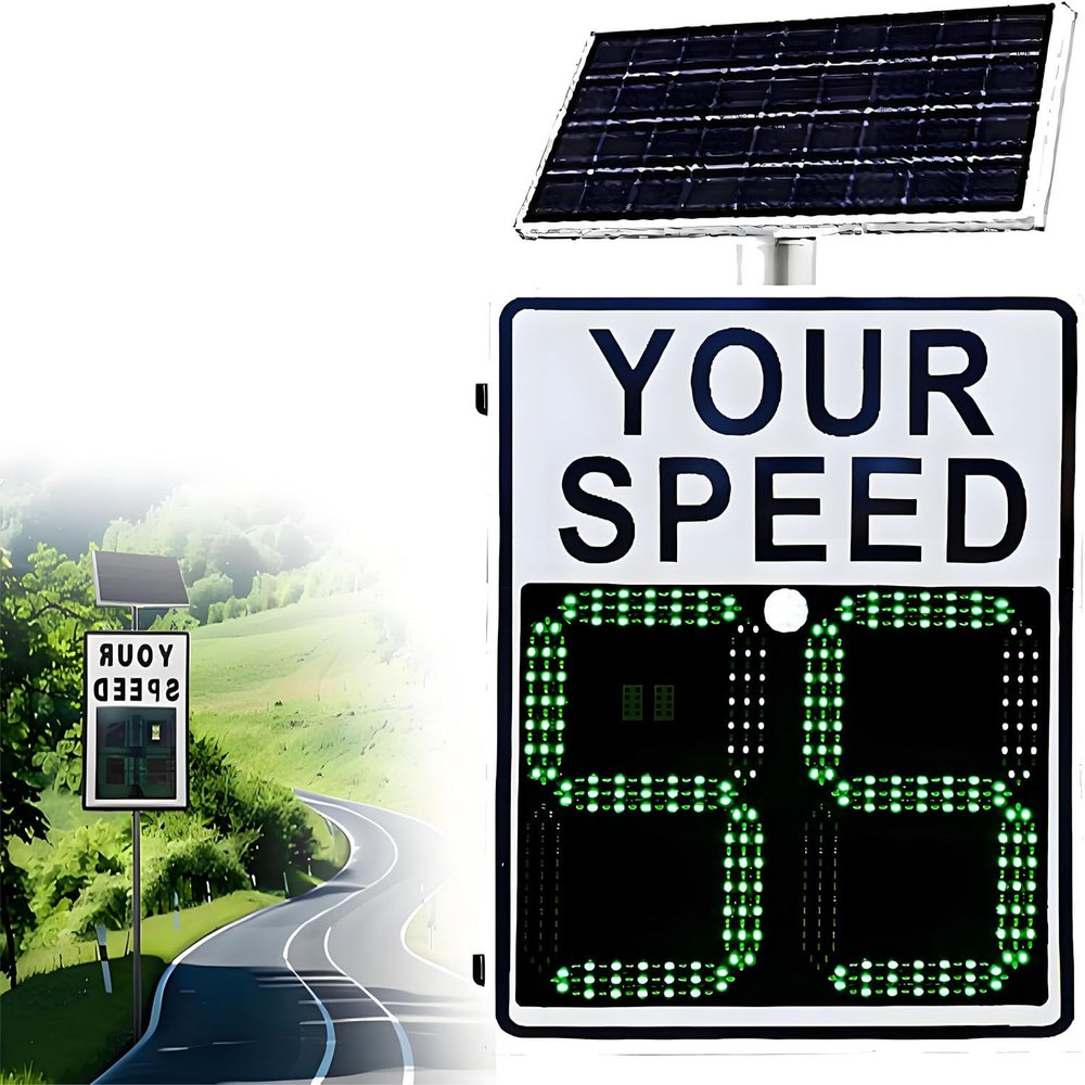 COAKUE Solar Powered Speed Limit Radar Sign,Rust Prevention Aluminum Speed Radar Feedback Sign,Digital Speed Detector for Streets & Neighborhoods(White,35"x24")