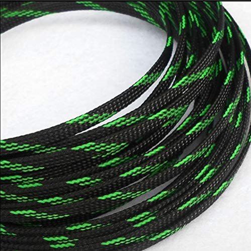 10M Expandable PET Cable Sleeves - Flat Tight Braided Wire Snakeskin Protector for Cables(Black Green,12mm)