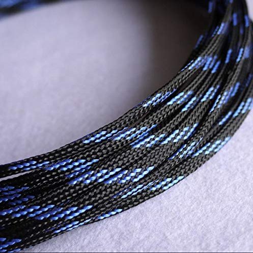 10M Expandable PET Cable Sleeves - Flat Tight Braided Wire Snakeskin Protector for Cables(Black Blue,8mm)