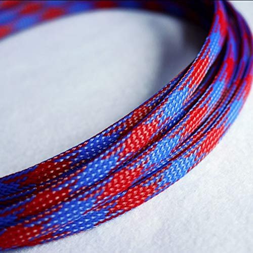 10M Expandable PET Cable Sleeves - Flat Tight Braided Wire Snakeskin Protector for Cables(Red Blue,8mm)