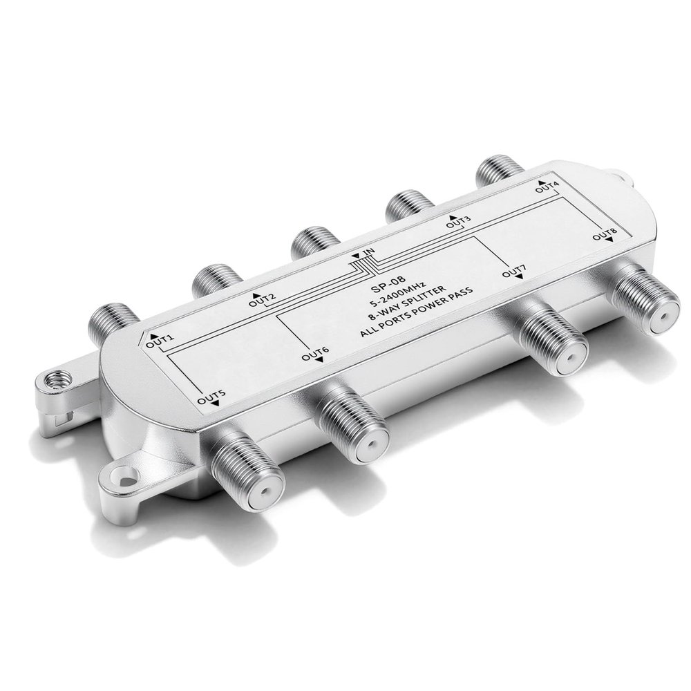 8-Way Coaxial Cable Splitter 5-2400MHz, 8 Ports Mini Digital Splitter Work with Satellite Cable TV and Internet, CATV Antenna System Modem