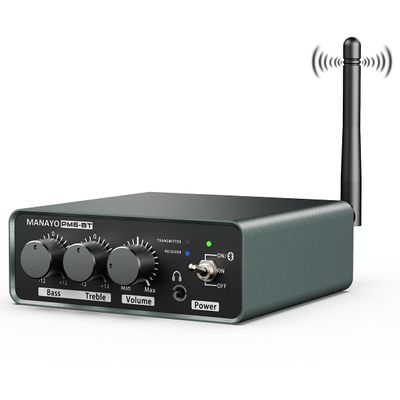 MANAYO PM6BT Bluetooth Phono Preamp for Turntables, Wireless Transmitter Receiver Preamplifier, MM Phonostage with Bass Treble EQ, Headphone Out, aptX HD, Vinyl Record Player Pre-amp, Aluminum