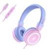 Bywulanda Kids Headphones with LED Lights for School, Upgrade USB Type C Kid Headphone with Microphone, Volume Limiter 85/94dB, Wired On Ear Headphones for Boys/Girls/Tablet/Travel -Gradient Purple view 1
