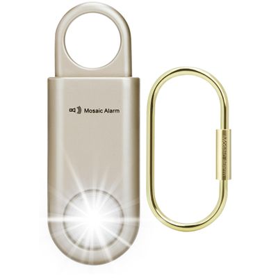 135dB Rechargeable Personal Safety Alarm Strobe Light Flashlight Keychain Siren for Women, Girls, College, School Students Emergency SOS Alerts Loud Sound Hiking Alarm Torchlight Bear Deterrent. Gold