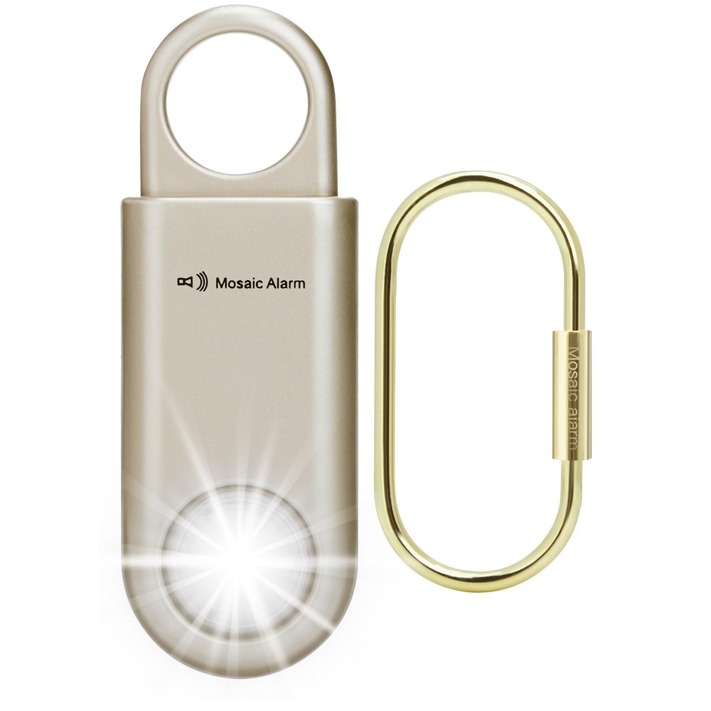 135dB Rechargeable Personal Safety Alarm Strobe Light Flashlight Keychain Siren for Women, Girls, College, School Students Emergency SOS Alerts Loud Sound Hiking Alarm Torchlight Bear Deterrent. Gold