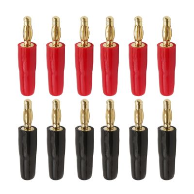 12Pcs Gold-Plated 4mm Banana Connectors Audio Speaker Cable Wire Pin Banana Plugs Screw Lock Terminal Connector Red Black