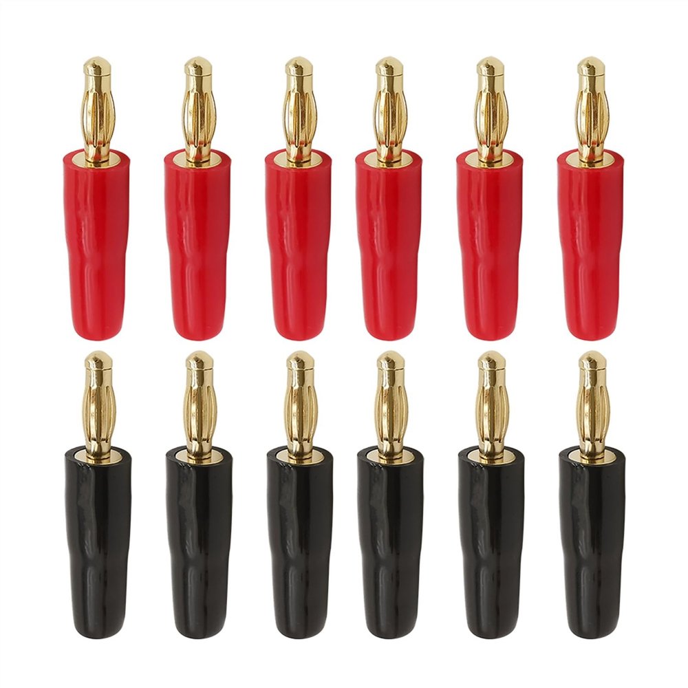 12Pcs Gold-Plated 4mm Banana Connectors Audio Speaker Cable Wire Pin Banana Plugs Screw Lock Terminal Connector Red Black
