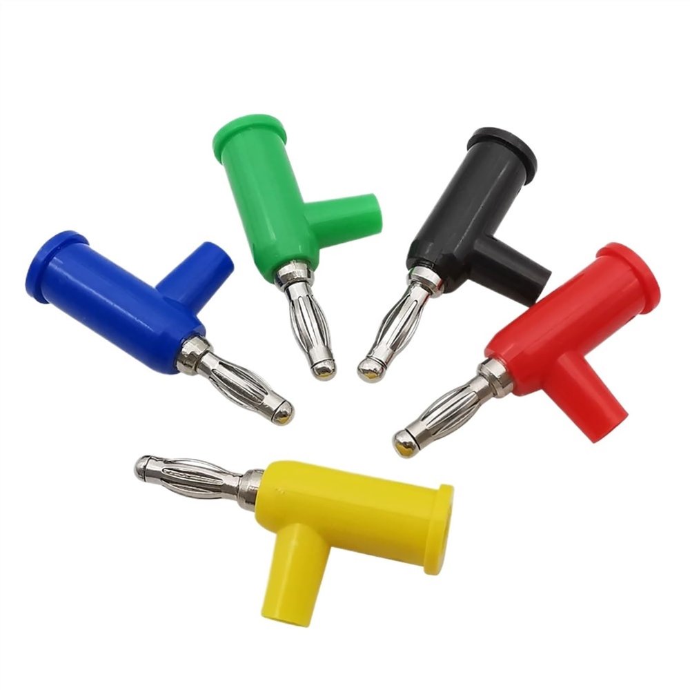 10Pcs 4mm Banana Binding Post Terminal Adaptor T-Shape Stackable 4mm Banana Solderless Connector Electrical Test(Blue)
