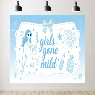 10x8ft Girls Gone Mild Photography Backdrop Blue and White Party Background Banner Bachelorette Party Decorations for Slumber Party Girls Night Out Cocktail Photoshoot Studio Props Fabric