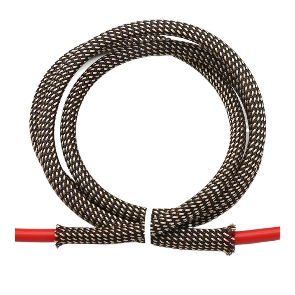 1m Black-Gold PET Braided Sleeve - high-Density Expandable, 2-16mm, -60C to +125C, Flame-Retardant, Flexible(Black Copper,4mm)