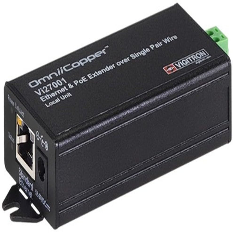Vigitron Vi27001 Ethernet & PoE Receiver, Receives Data and PoE Power Up to 3000 feet (914 m) Over Single-Pair Wires, Single Pair, Standard 10/100 BaseT, Provides Network Speeds Up to 100Mbps