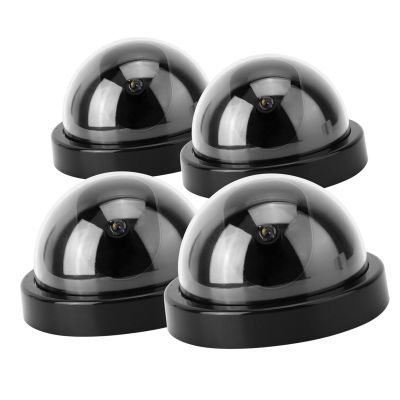 Jauarta 4pcs Dome Simulation Camera CCTV Dummy Fake Security Camera with Flashing Led Light (Black)