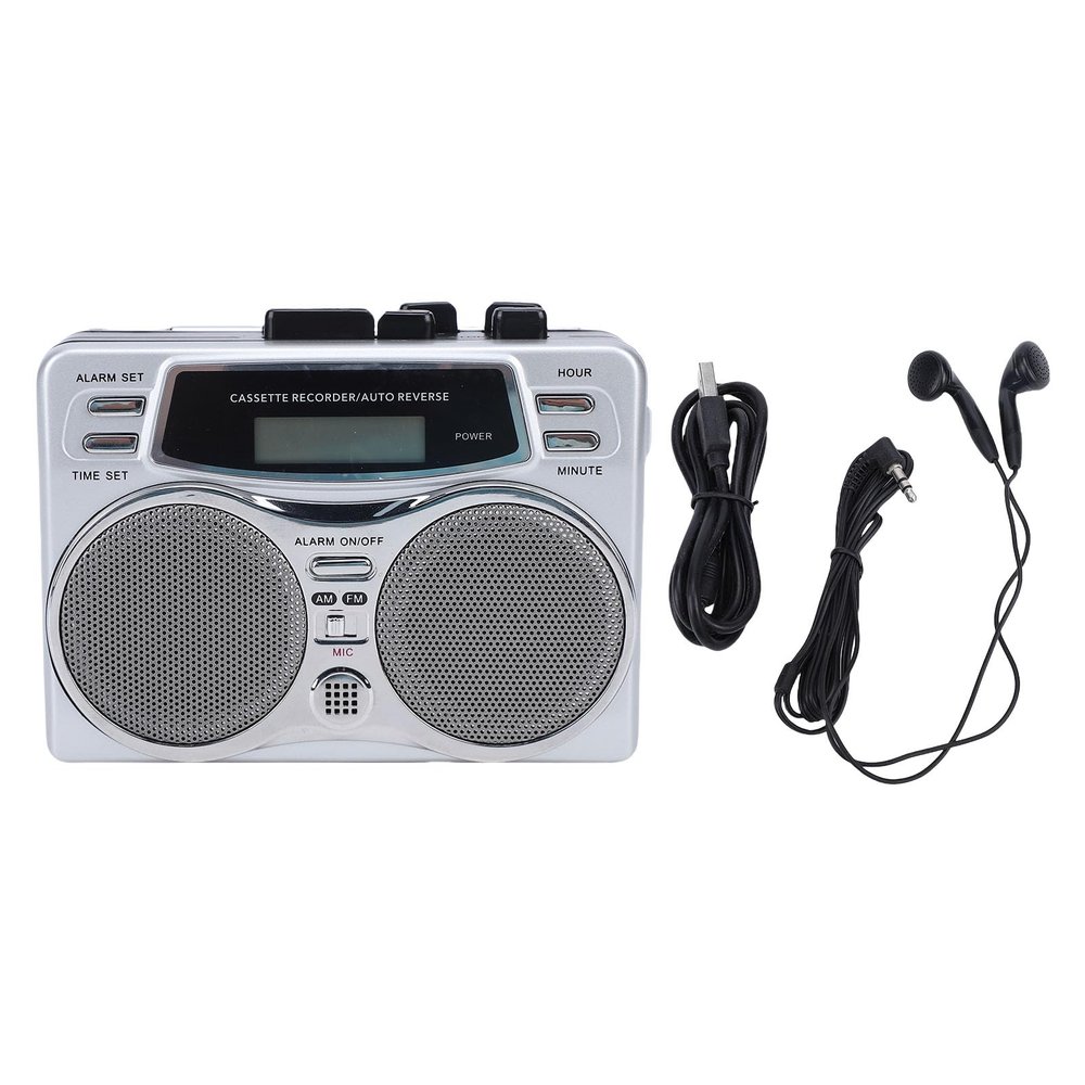 BTSEURY Retro Cassette Player, AM FM Radio Recorder with Built in Speaker and Headphone Jack, Digital Clock Timer, Auto Rewind Function for Portable Music Playback