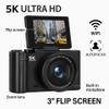 4K/5K Digital Camera  75MP Vlogging Camera for YouTube, 180 Flip Screen, 18X Zoom, WiFi  Black Ultimate Kit with 64GB Card, 50" Tripod, Carrying Case, Macro/Wide Lens, Flash & Filters  Acuvar view 2