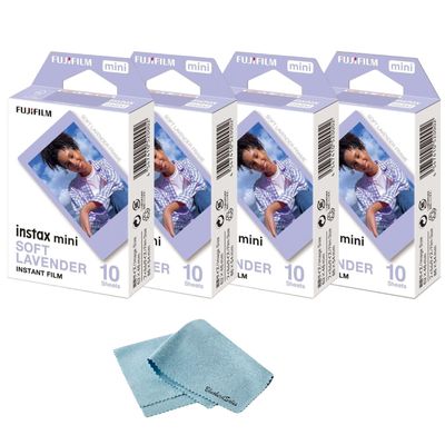 Fujifilm Mini Instant Film - Soft Lavender Instant Film + Sheets Bundle + BluebirdSales Microfiber Cleaning Cloth Instant Mini Camera Perfect for Instant Photography (4 Pack)