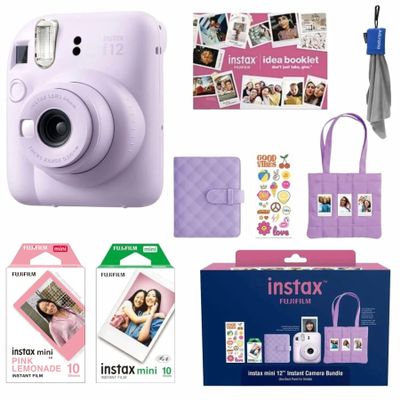 Fujifilm Instax Mini 12 Instant Film Camera All Included Holiday Bundle 2025 + Pink Lemonade Instant Film 10 Exposures (Lilac Purple)