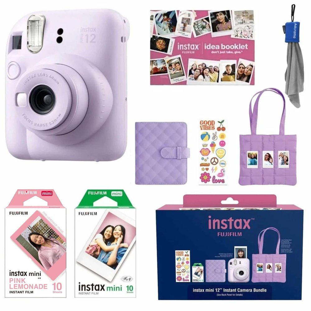 Fujifilm Instax Mini 12 Instant Film Camera All Included Holiday Bundle 2025 + Pink Lemonade Instant Film 10 Exposures (Lilac Purple)