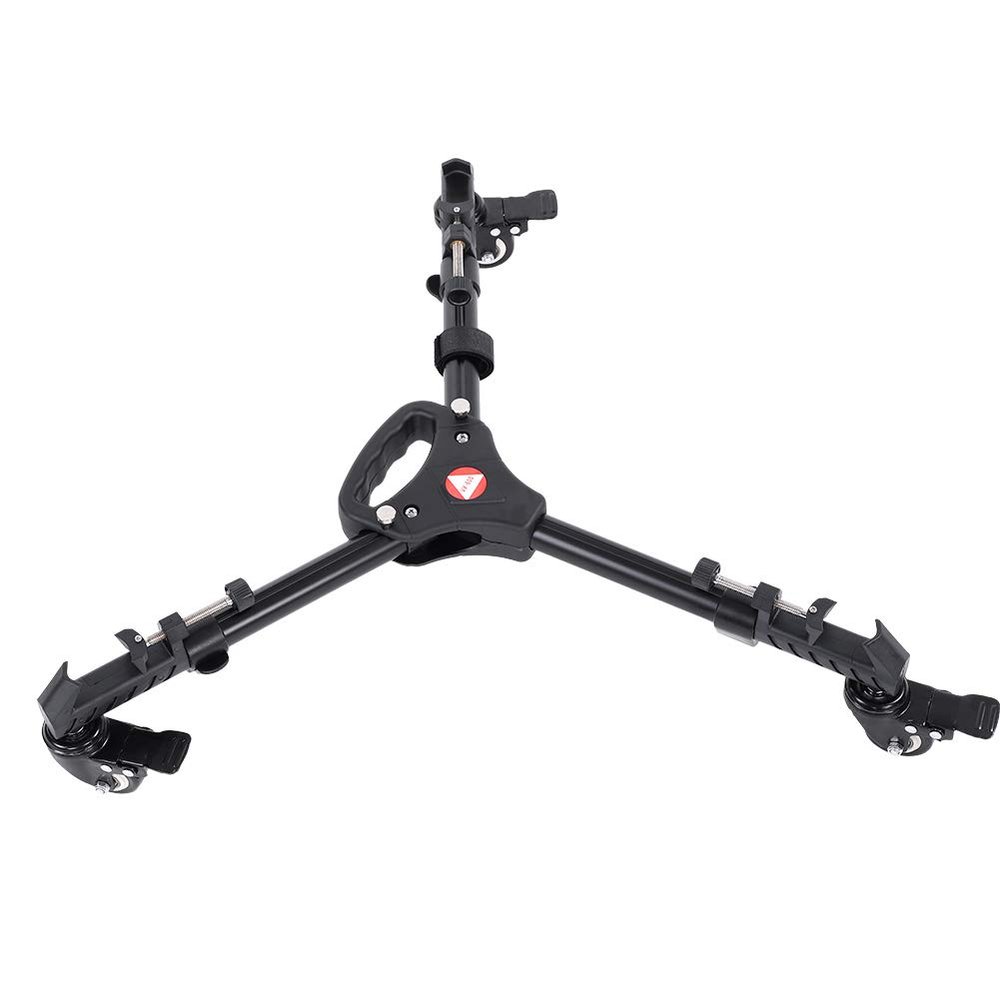 Zerodis Foldable Camera Tripod Dolly,VX-600 Aluminum Universal 3 Wheels Camera Stand Photography Tripod Pulley Base with Adjustable Clamps for Camcorder Photo Video Lighting