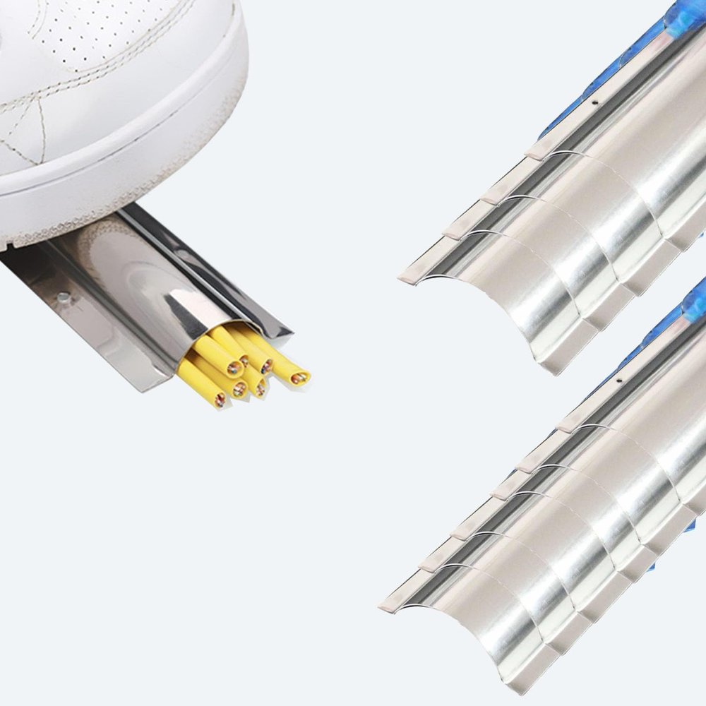 0.3 0.5 1.2 1.3 in Height Wireguard Raceway Stainless Steel, Metal Cable Raceway Cover for Protect Wires, Half Round Cable Concealer for Hotel/Hospital/Cinema(8 PCS,Outer Width 1 4/5in)