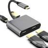JINPIAOPIAO USB C to Double HDTV Adapter 4K 60Hz Aluminum Dock 2/4 Port for Multiple Monitor Setups view 2