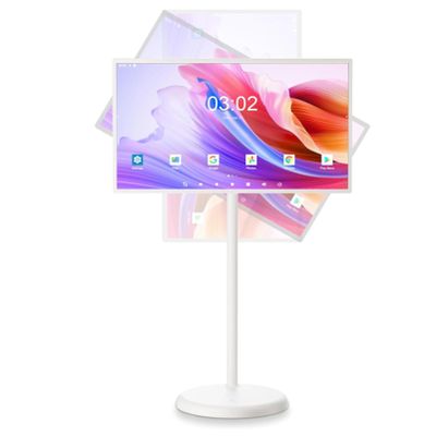 Oiyekntd Portable Smart TV with Remote Control, 27inches Smart Touchscreen Monitor Rolling TV on Wheels, Wireless Portable TV on Wheels Android 13 4G+64G