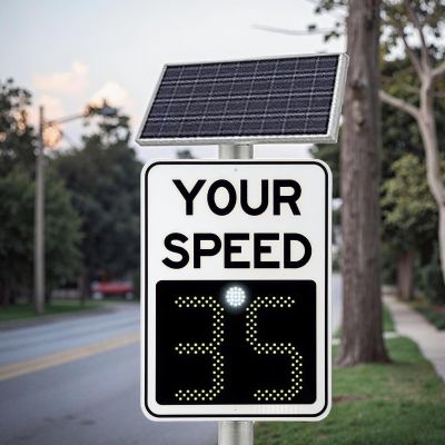 Speed Display Radar Traffic Sign with Remote Control, Solar Powered Radar Feedback Speed Display Sign, Solar Radar Detective Aluminum Weatherproof Traffic Signs(White,50 * 70cm/20 * 27in)