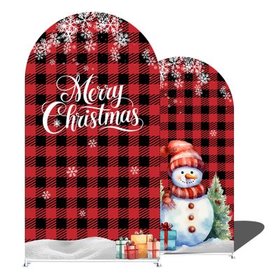 2 Pcs Christmas Arch Backdrop Covers Set, 7.2ft & 6ft Red Scotland Tartan Pattern Background for Xmas Party Decoration, Metal Stand Not Included