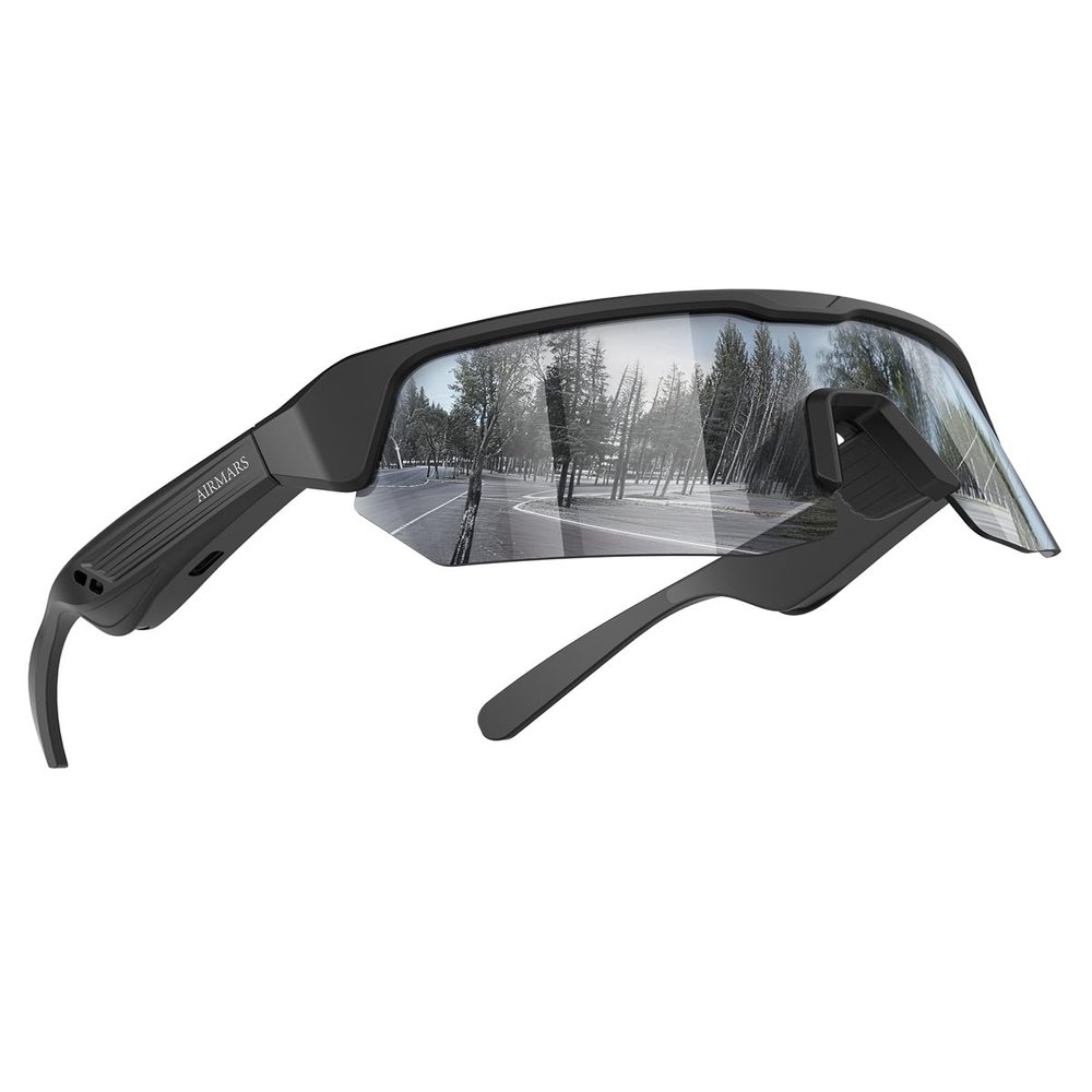AIRMARS Bluetooth Sunglasses for Men and Women, Built-in Mic & Speakers, Polarized Sport Smart glasses for Running/Cycling, UV Protection, Voice Control (Black)
