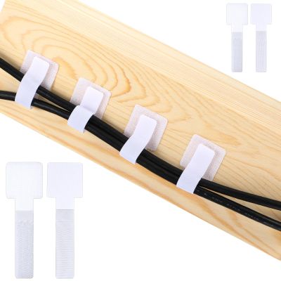 50 Pcs Wire Clips Under Table Hook and Loop Cable Straps White Adjustable Cable Management Under Desk Reusable Self-Adhesive Cables Ties Reusable Cord Organizer Holder for Home, Office