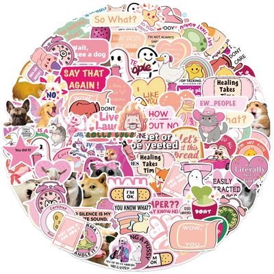 100PCS Funny Stickers for Adults,Pink Sarcastic Waterproof Vinyl Stickers Funny Decals for Water Bottle Laptop