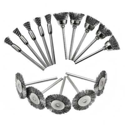 15Pcs/Set Mini Wire End Brush Stainless Steel/Brass for 3mm 1/8" Shank Small Rotary Tool Accessory Rust Removal Polishing(15PCS-S,Stainless)
