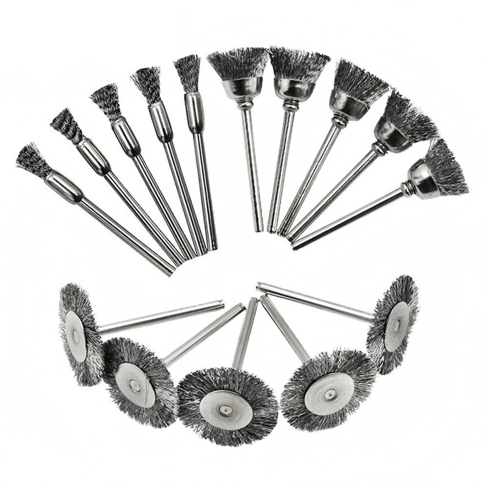 15Pcs/Set Mini Wire End Brush Stainless Steel/Brass for 3mm 1/8" Shank Small Rotary Tool Accessory Rust Removal Polishing(15PCS-S,Stainless)