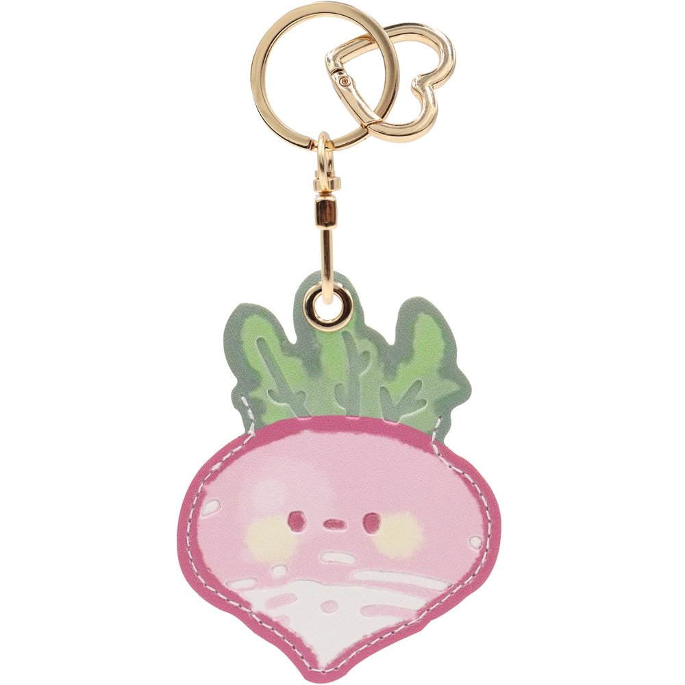 MC Fashion PU Leather Keychain Holder Case Compatible with AirTag, Cute Double-sided Fruits Charm Key Ring (Radish)