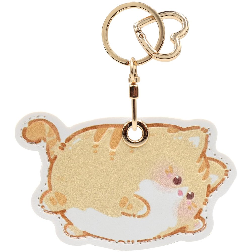 MC Fashion PU Leather Keychain Holder Case Compatible with AirTag, Cute Cat-themed GPS Tracker Case Charm Key Ring (Ginger Cat)