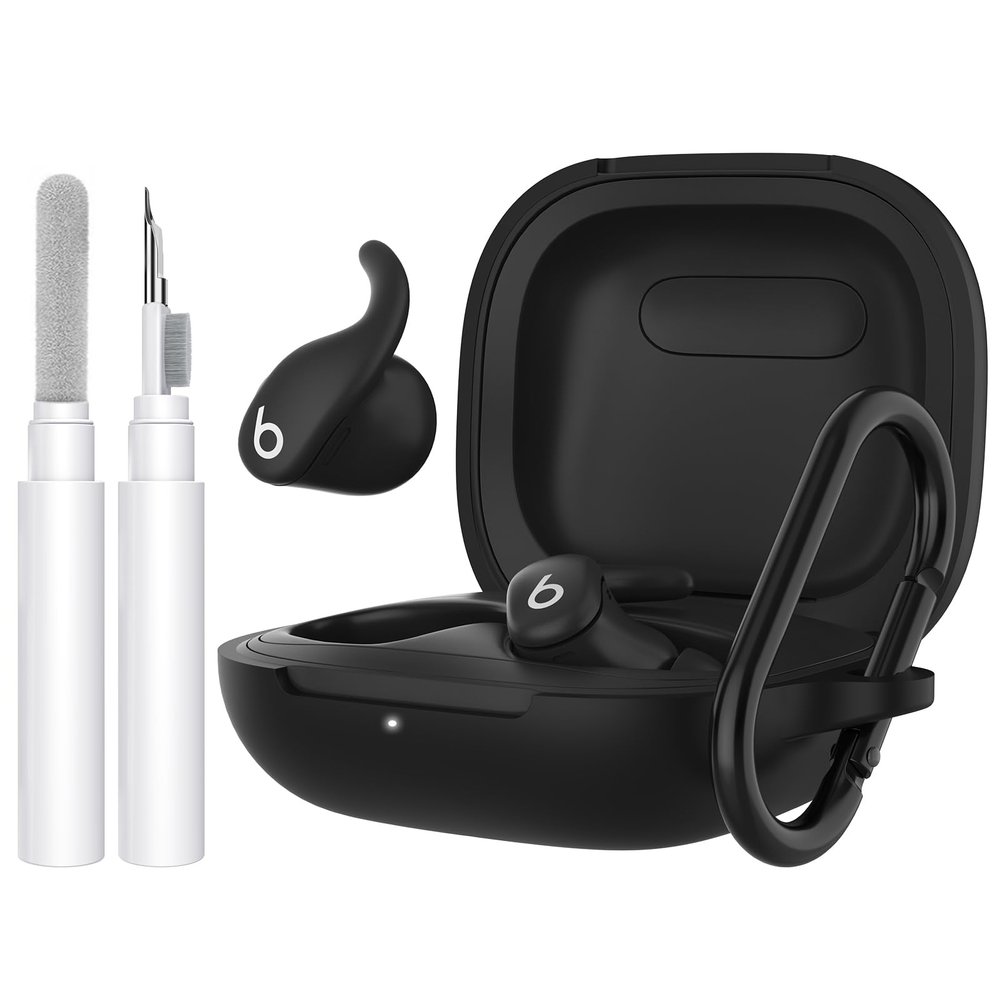 AhaStyle Silicone Case for Beats Powerbeats Fit (2025) with Cleaning Kit & Carabiner [Top Logo Visible] Shockproof Full Protective Skin Case Cover Compatible with Beats Powerbeats Fit 2025