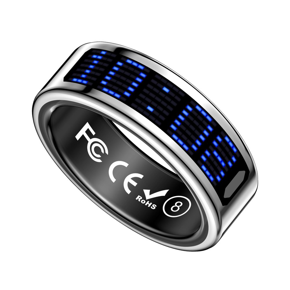 E EYAFA Smart Ring Health Tracker with Display Screen, Sleep Tracker with Heart Rate, Fitness Ring Step Tracker for Activity Monitoring/Steps/Calories,Wireless Charging, for iOS Android (Silver, #10)