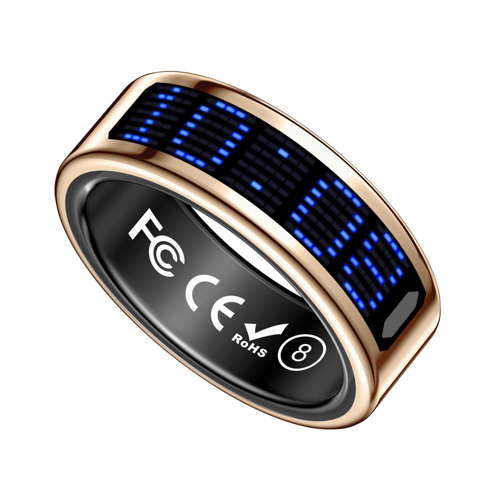 E EYAFA Smart Ring Health Tracker with Display Screen, Sleep Tracker with Heart Rate, Fitness Ring Step Tracker for Activity Monitoring/Steps/Calories,Wireless Charging, for iOS Android (Gold, #10)
