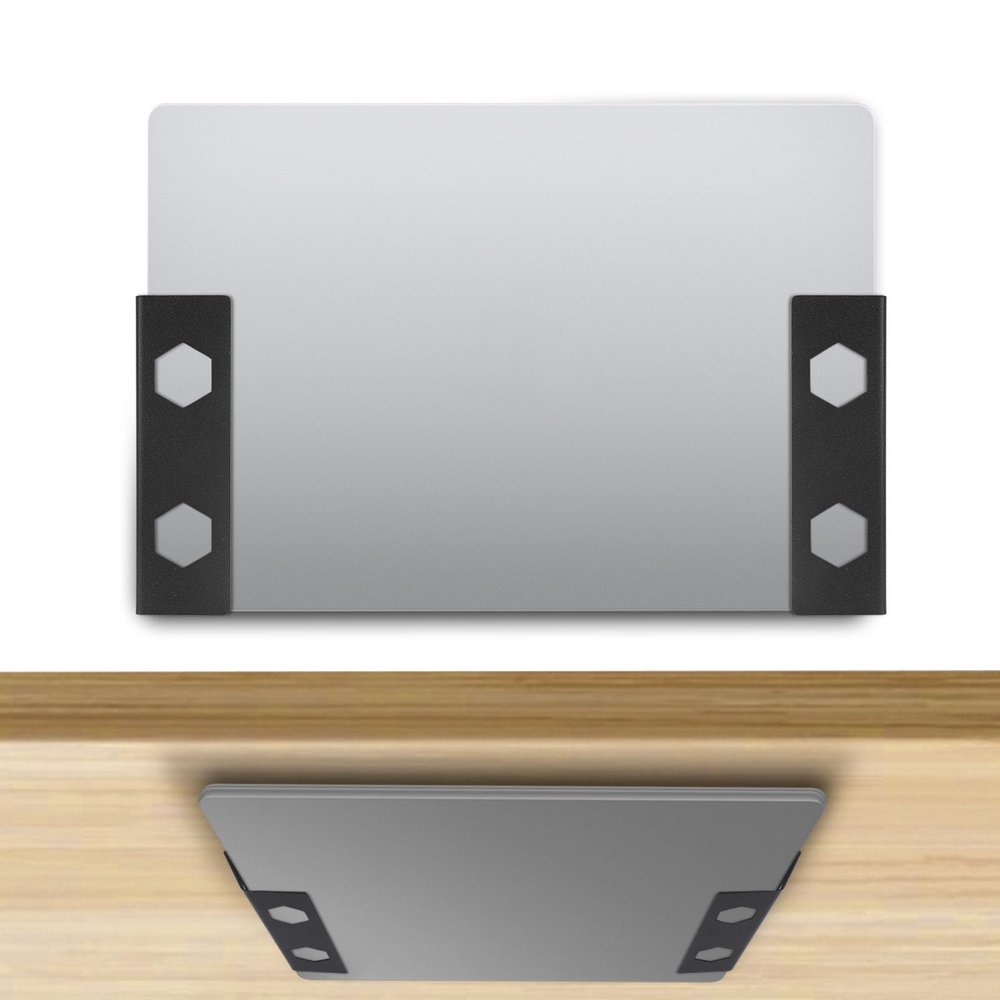 Penitue Under Desk Laptop Mount, Black Wall Mountable Desk Thick Metal Shelf with Screws Anti-Slip Laptop Holder for Book Tablets Keyboards Tray Storage