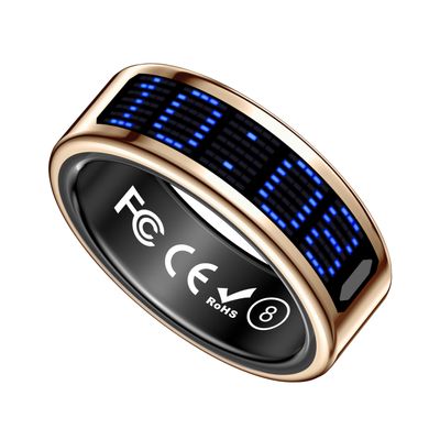 E EYAFA Smart Ring Health Tracker with Display Screen, Sleep Tracker with Heart Rate, Fitness Ring Step Tracker for Activity Monitoring/Steps/Calories,Wireless Charging, for iOS Android (Gold, #13)