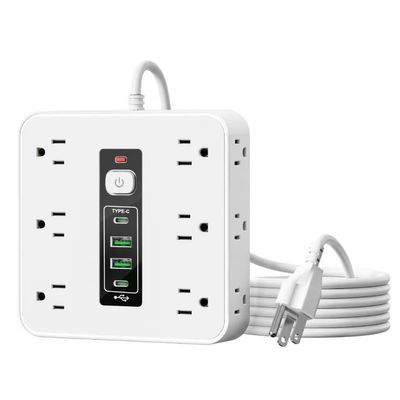 16 in 1 Power Strip,3 USB Ports and 2 Type-C Ports with Time Display Function, Suitable for Home and Office Use (White)